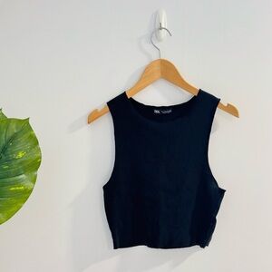ZARA | Black Crop Round Neck Ribbed Tank Top Size Medium